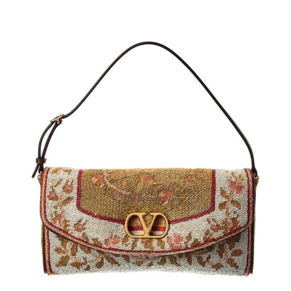 Valentino Handbags - Valentino Vlogo Leather-Trim Shoulder Bag, Brown